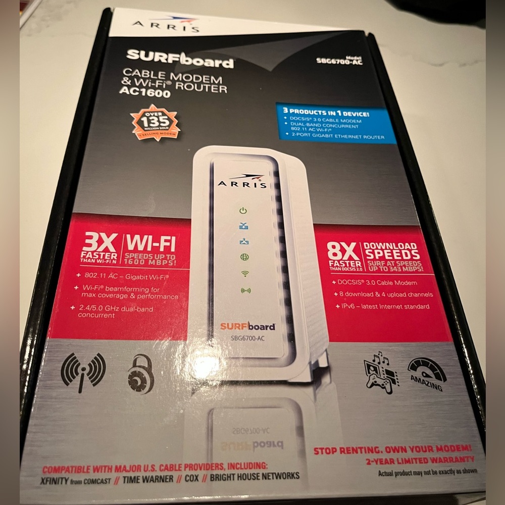 Arris surfboard model#sbg6700-ac. Cable modem & WiFi router.Box has been opened